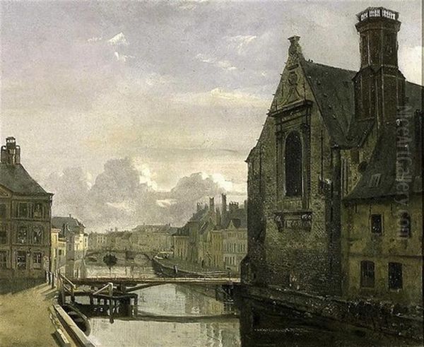 Vue De La Ville (gand?) Oil Painting by Francois-Jean-Louis Boulanger