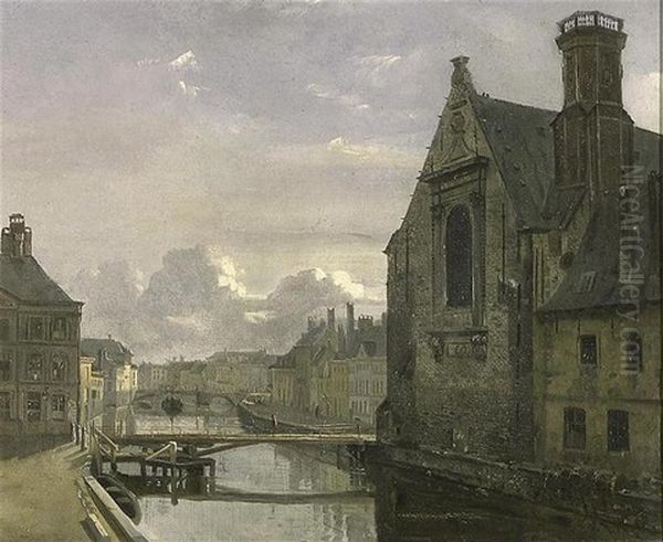 Vue De Gand (?) Oil Painting by Francois-Jean-Louis Boulanger