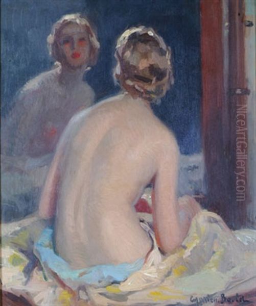 Nu Assis Devant Un Miroir Oil Painting by Cyprien Boulet