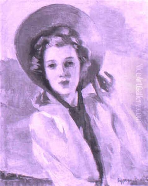 Beauty Wearing A Bonnet Oil Painting by Cyprien Boulet