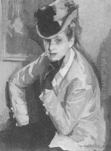 An Elegant Lady In Green Oil Painting by Cyprien Boulet