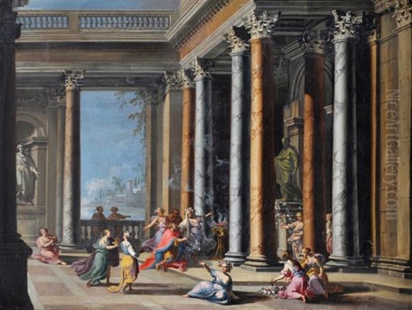 Salomon Sacrifiant Aux Idoles Oil Painting by Giovanni Boullanger