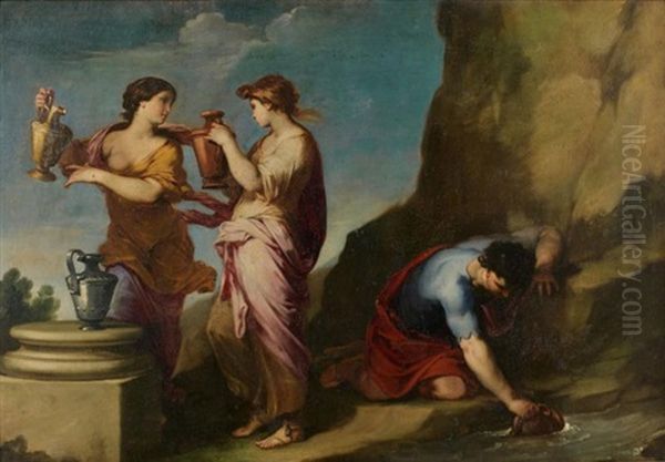 La Fontaine De La Mule Et La Fontaine De Candione (pair) Oil Painting by Jean Boullanger