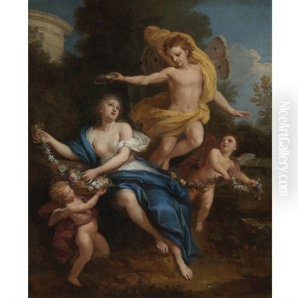 Zephyr Crowning Flora Oil Painting by Louis de, the Younger Boulogne