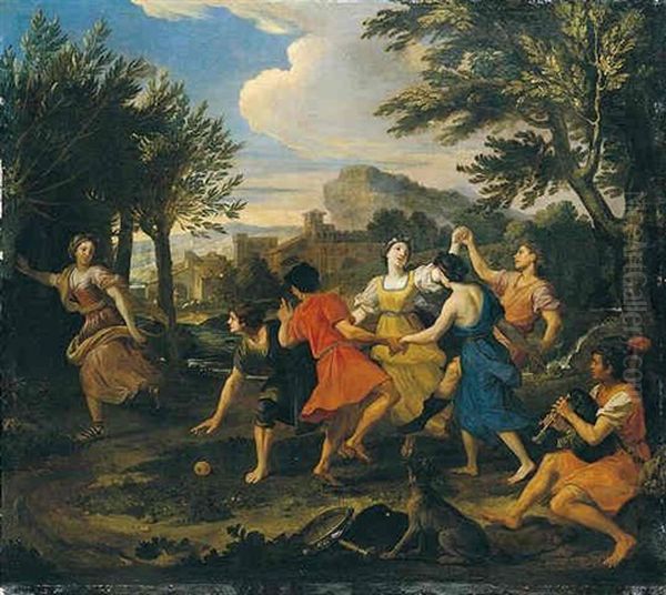 Arcadian Landscape With Figures Dancing Oil Painting by Louis de, the Younger Boulogne