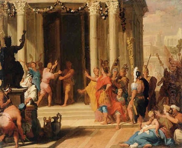 The Emperor Augustus Ordering The Closing Og The Doors Of The Temple Of Janus Oil Painting by Louis de, the Younger Boulogne