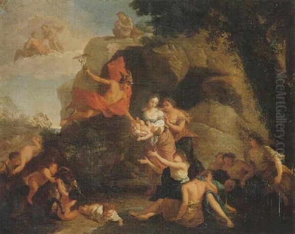 Mercury Entrusting The Infant Bacchus To The Nymphs On Mount Nysa Oil Painting by Louis de, the Younger Boulogne