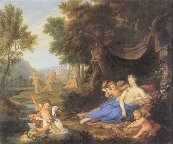 Venus And Cupid Among Other Putti In A Grotto Oil Painting by Louis de, the Younger Boulogne
