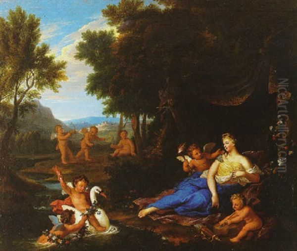 Reclining Venus With Attendant Putti In A Wooded Landscape Oil Painting by Louis de, the Younger Boulogne