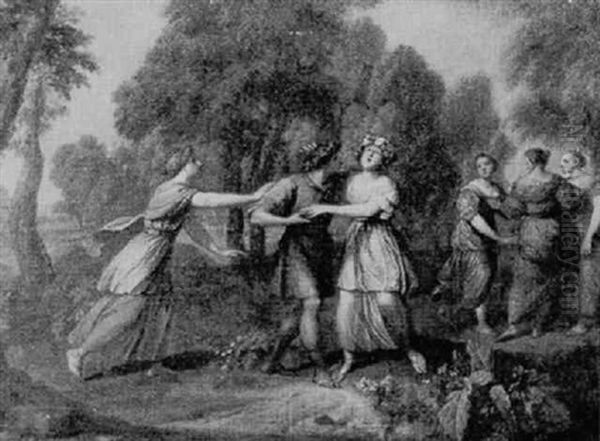 A Classical Youth And Maidens Playing Blind Man's Bluff In A Wooded Landscape Oil Painting by Louis de, the Younger Boulogne
