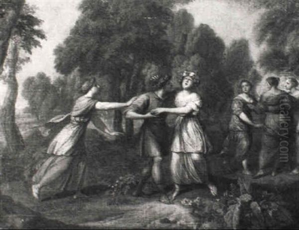 Classical Youth And Maidens Playing Blind Man's Buff In A Wooded Landscape Oil Painting by Louis de, the Younger Boulogne