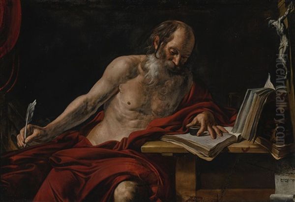 St. Jerome In His Study Oil Painting by Valentin De Boulogne