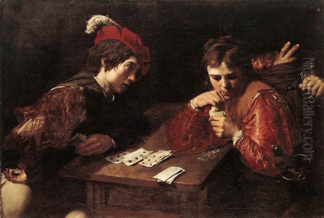 The Cardsharps Oil Painting by Valentin De Boulogne