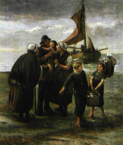 Vissers Op Het Strand Oil Painting by Henri Jacques Bource