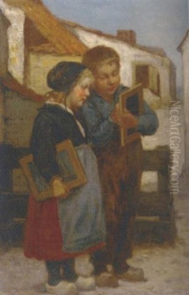 The Journey To School Oil Painting by Henri Jacques Bource