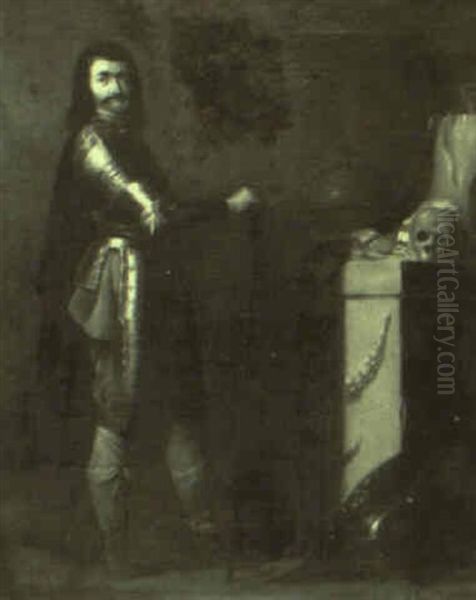 Soldier Poses For His Portrait Oil Painting by Sebastien Bourdon