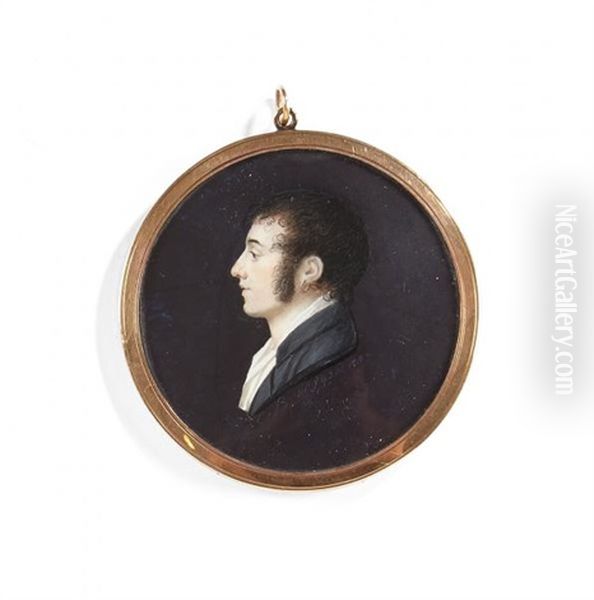 Portrait De Jeune Homme En Buste De Profil Vers La Gauche, Il Est Coiffe De Fines Meches Et Porte Des Favoris Oil Painting by Charles Guillaume Alexandre Bourgeois