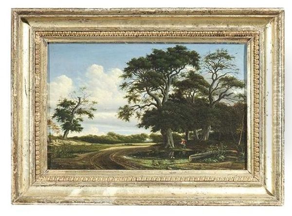 Sommerliche Landschaft Mit Einem Bauer Am Rande Eines Sandigen Fahrwegs Oil Painting by James Bourne