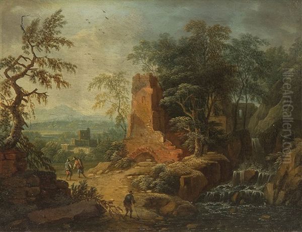 Landschaft Mit Wanderern Und Ruine Oil Painting by Pieter Bout