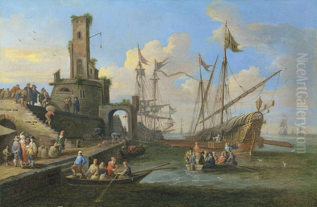A Mediterranean Harbour Scene Oil Painting by Pieter Bout