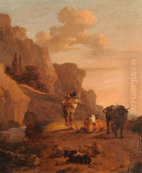 Rastender Bauer Und Sein Vieh Oil Painting by Pieter Bout