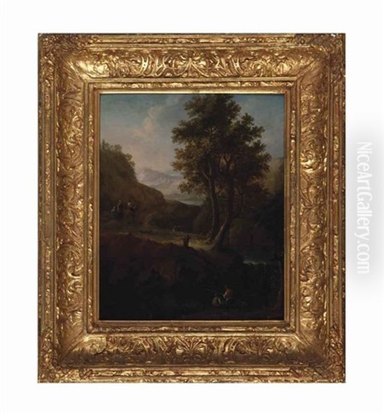 A River Landscape With Travellers And Fishermen Oil Painting by Pieter Bout