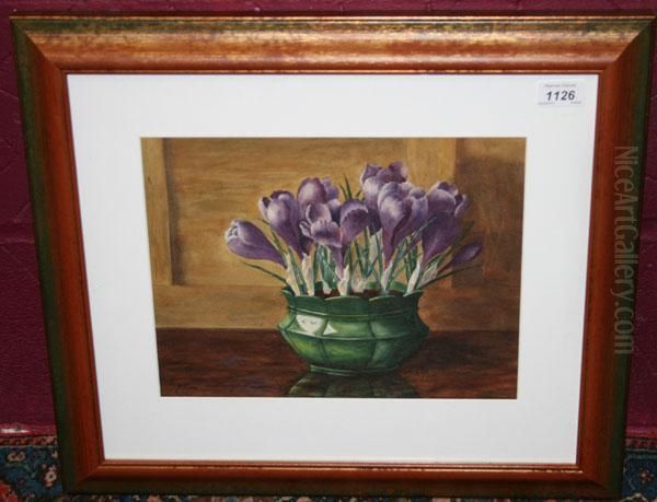 Still Life Of Crocus In A Pot Oil Painting by Edwin Alexander