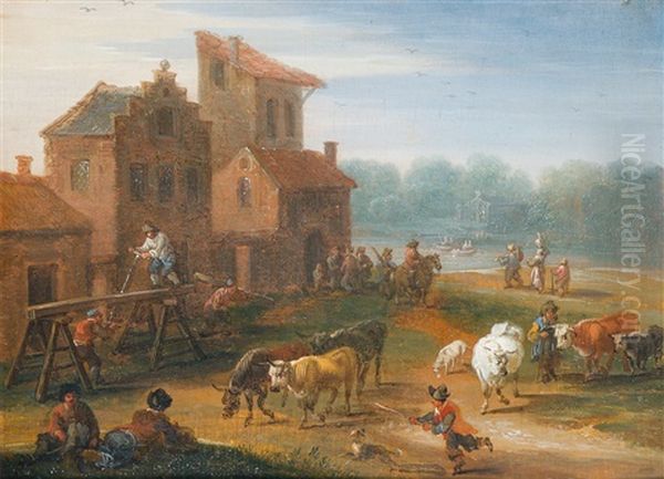 Dorfliches Leben Am Fluss Oil Painting by Pieter Bout