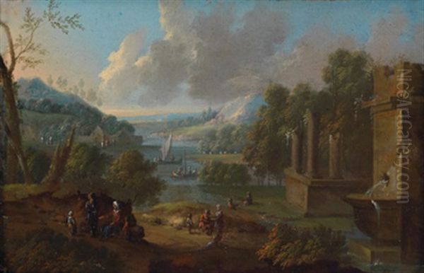 Sudliche Flusslandschaften Mit Romischen Ruinen (2 Works In Collab. W/adriaen Frans Boudewijns) Oil Painting by Pieter Bout