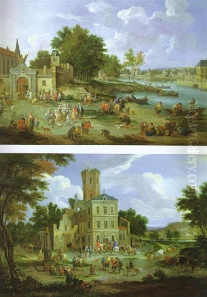 Townsfolk Gathering On The Shore Of An Estuary Oil Painting by Pieter Bout