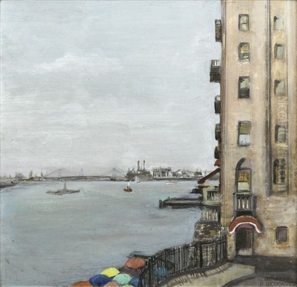 First New York Landscape - The East River From Long Island Oil Painting by Bernard Boutet De Monvel