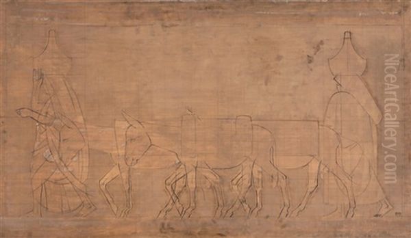 Procession De Femmes Et D'anes Oil Painting by Bernard Boutet De Monvel