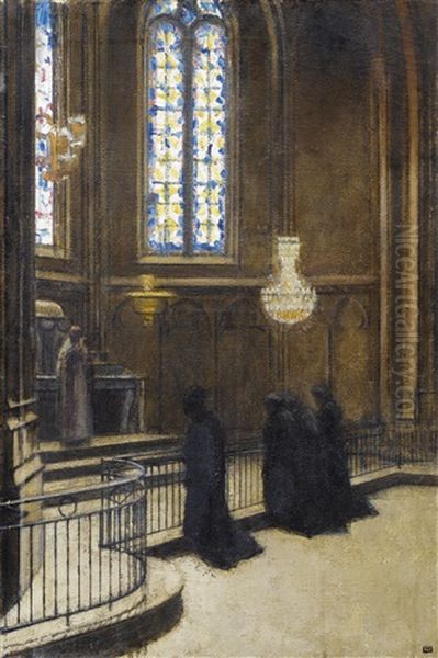 Interieur D'eglise Oil Painting by Bernard Boutet De Monvel