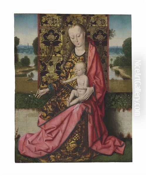 The Virgin And Child Before A Gold Brocaded Cloth Of Honor Oil Painting by Dieric the Younger Bouts