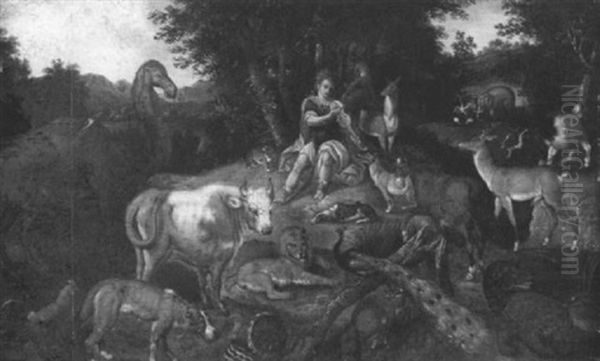 Orphee Charmant Les Animaux Oil Painting by Frederick Bouttats the Younger