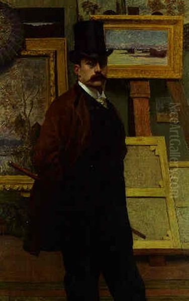 Self Portrait Of The Artist In His Studio Oil Painting by Henry Bouvet