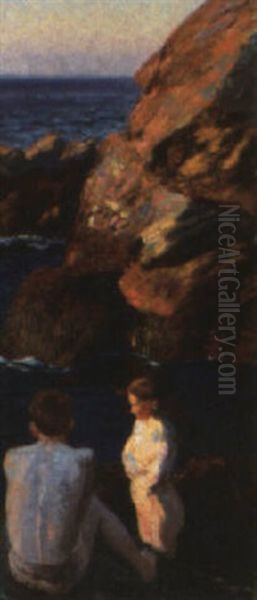 Dans Les Rochers, Belle-ile Oil Painting by Henry Bouvet