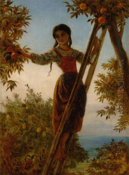 The Orange Picker Oil Painting by Jules I Bouvier