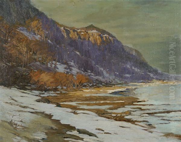 Icy River Winter Landscape Oil Painting by Alexander Bower