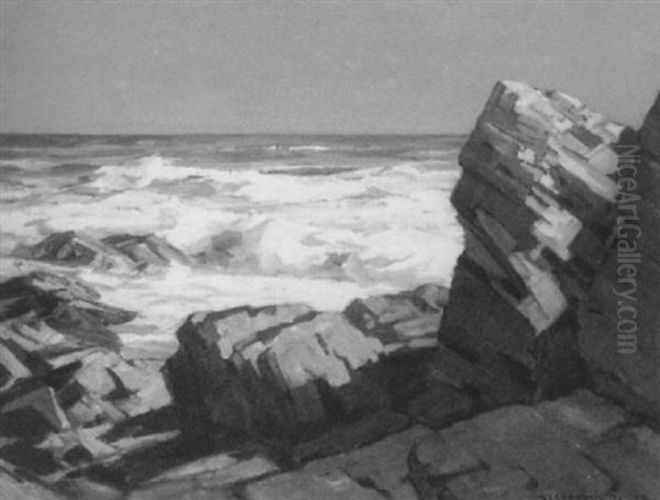 Maine Rocks And Surf Oil Painting by Alexander Bower