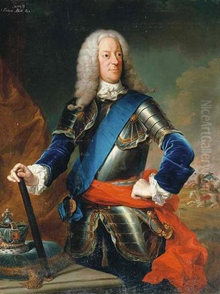 Portrait Of George Ii In Military Uniform, Wearing The Sash Of The Order Of The Garter Oil Painting by Gottfried Boy