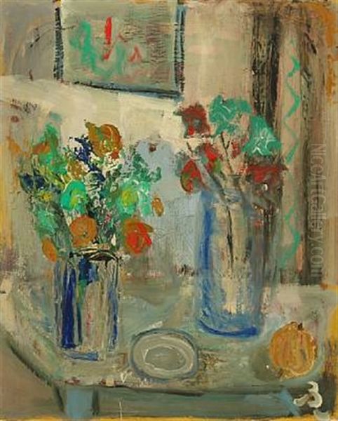 Still Life With Flower Vases Oil Painting by Peter Rostrup Boyesen