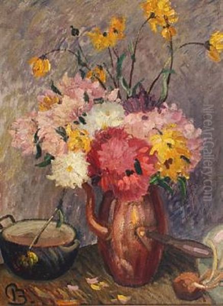 Still Life With Flowers In A Copper Pot Oil Painting by Peter Rostrup Boyesen