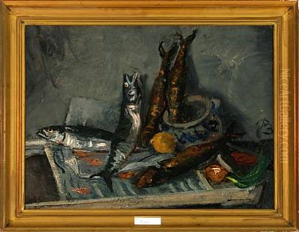 Still Life With Herring Oil Painting by Peter Rostrup Boyesen