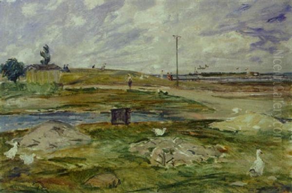 Kystparti Med Personer Og Gaes Oil Painting by Peter Rostrup Boyesen