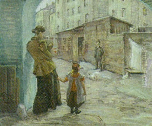 Baggardsexterior Med Personer Oil Painting by Peter Rostrup Boyesen