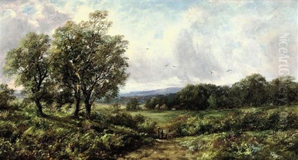 A Mother And Child On A Sunny Track (+ A Meeting At The Gate; Pair) Oil Painting by George A. Boyle