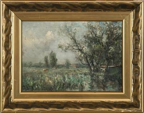 Landscape With Cows And A House Oil Painting by George A. Boyle