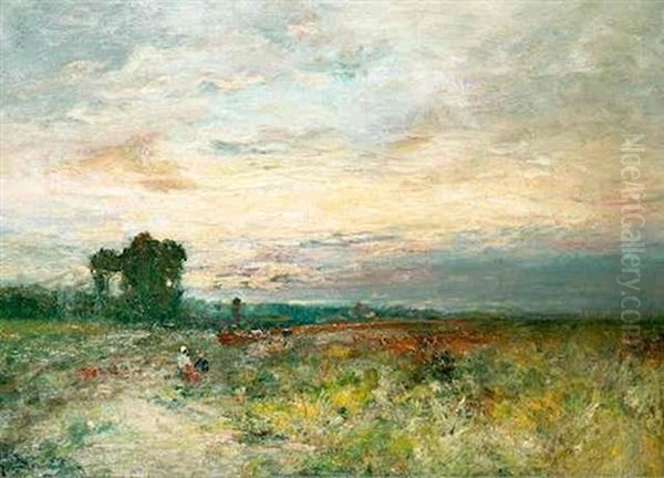 Figures In An Exstensive Landscape At Dusk Oil Painting by George A. Boyle