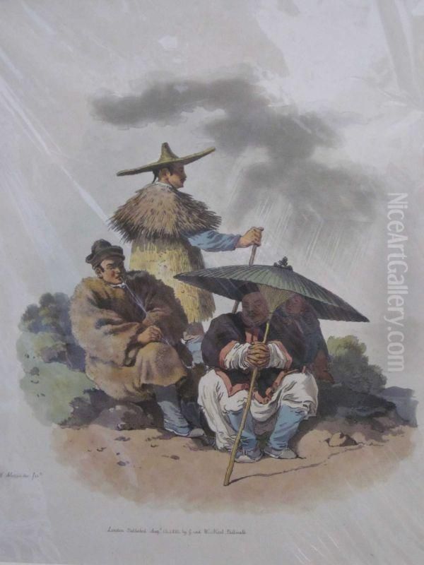 A Group Of Chinese Men Habited For Rainy Weather Oil Painting by William Alexander